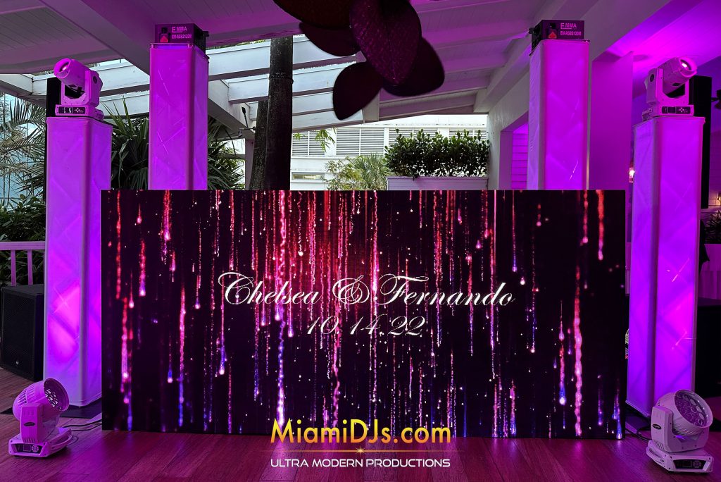 Personalized LED wall and moving heads at a Palms Hotel and Spa wedding