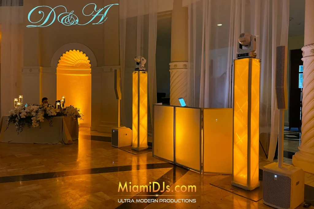 Select DJ setup with intelligent lighting by Miami DJs