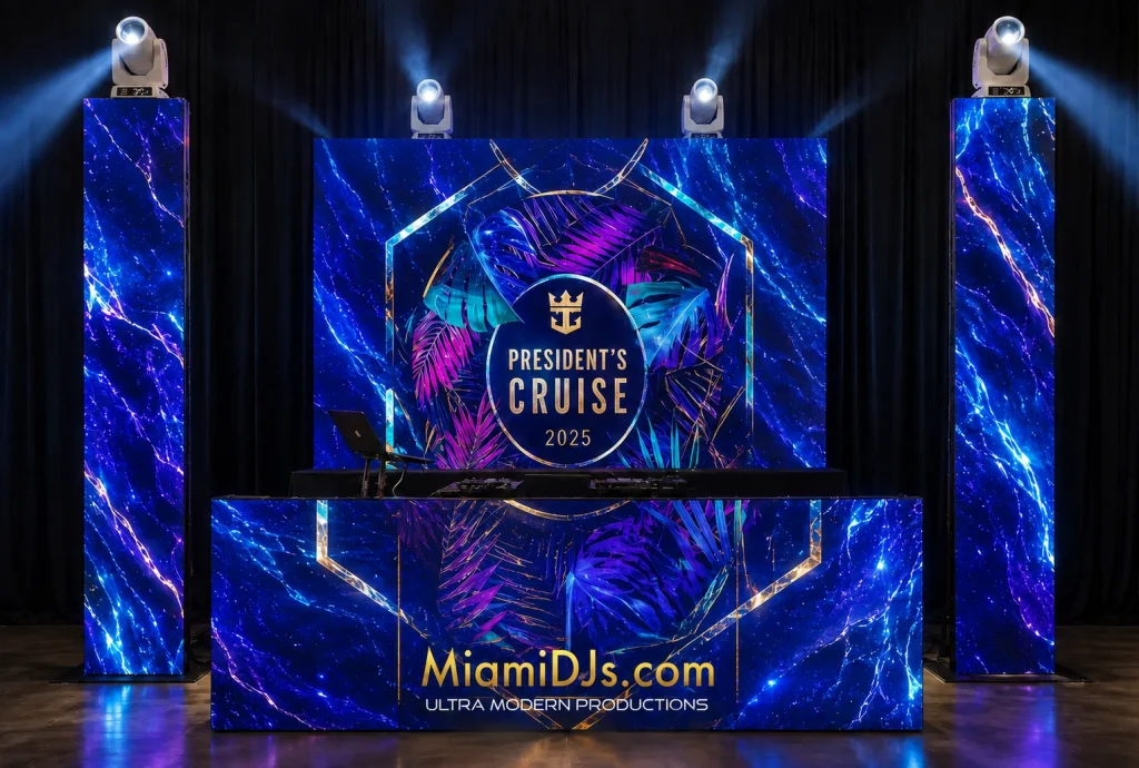 LED wall, LED towers and LED DJ booth for the Royal Caribbean President&rsquo;s Cruise