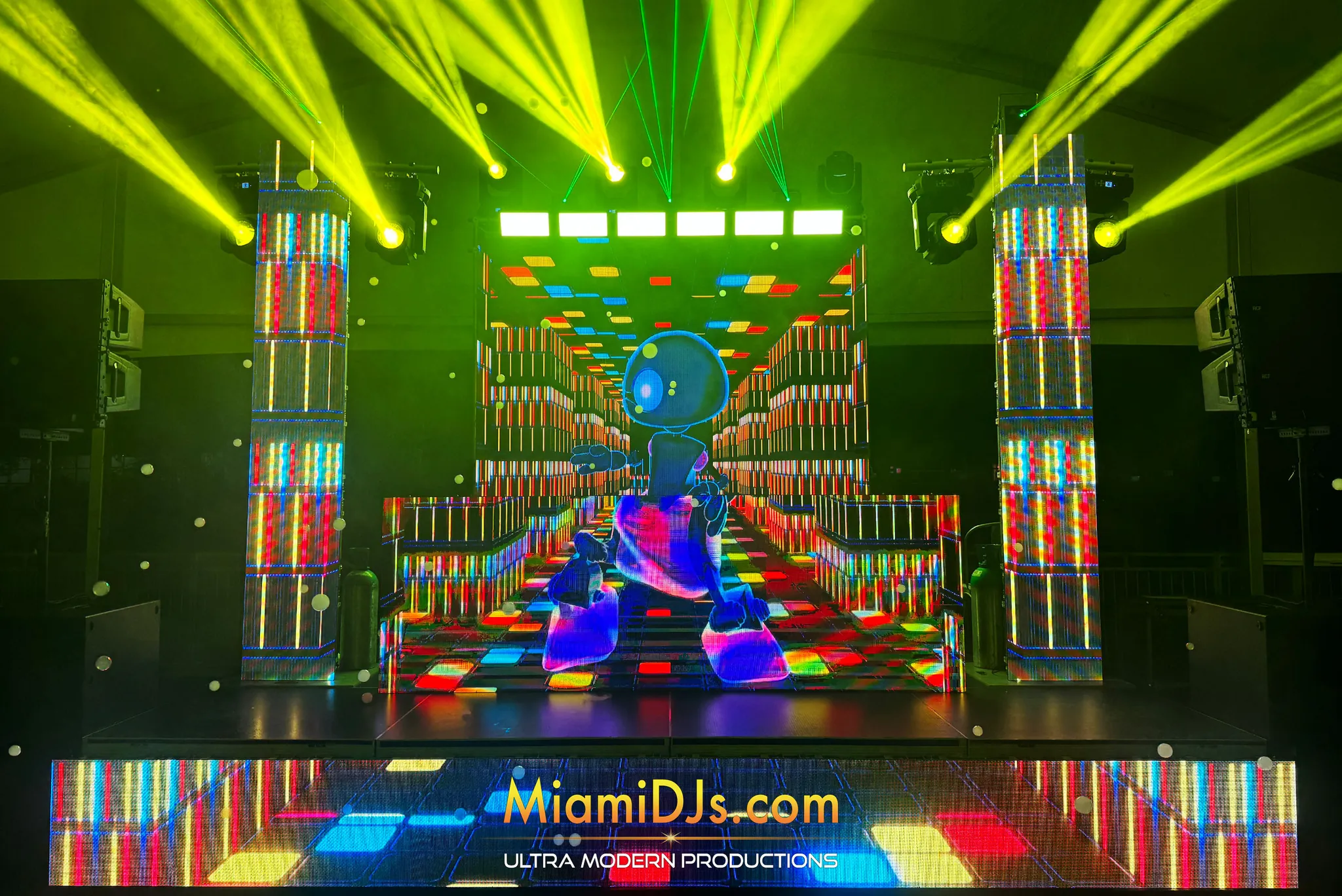 Full LED stage production with moving lights by Miami DJs