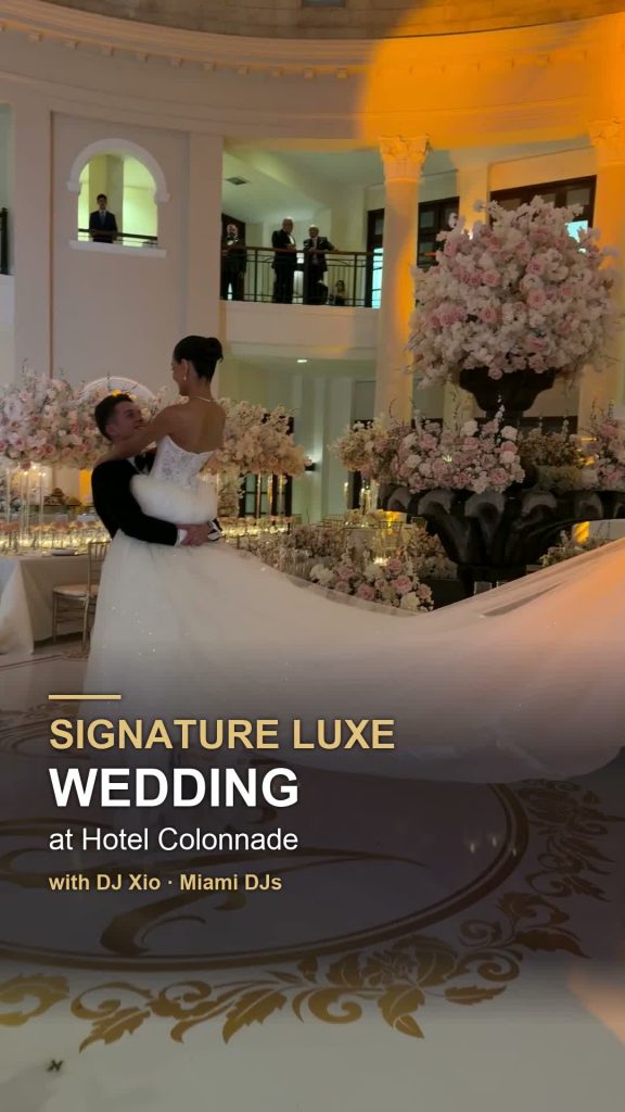 Rose and Austin’s first dance at Hotel Colonnade, with the Signature Luxe Wedding and DJ Xio title.